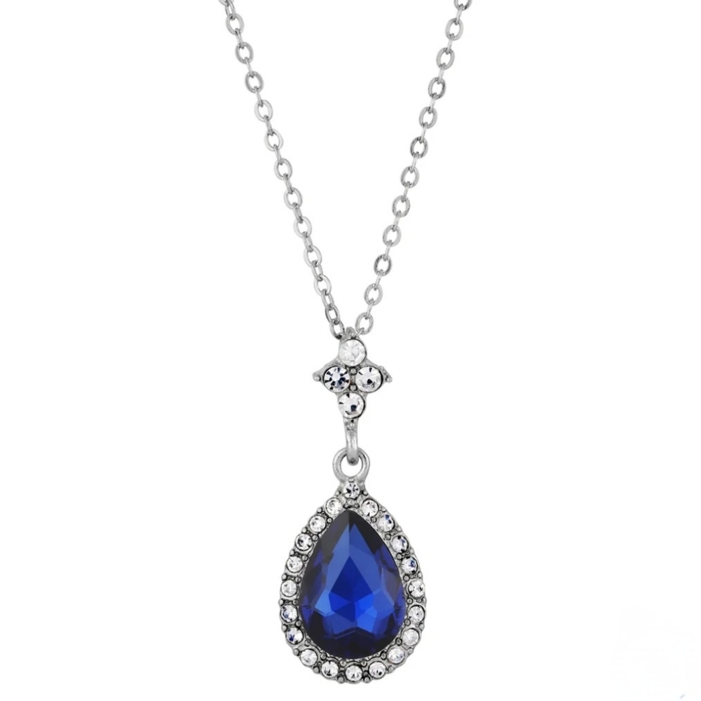 Faceted Teardrop Montana Blue Stone Round Multi Clear Crystals